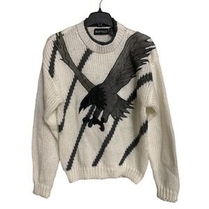 VTG Montello Swooping Eagle Knit Sweater Men's M with Black & Grey Leather Eagle